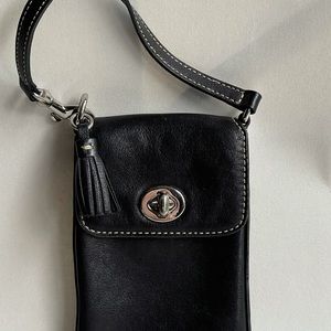 Black kid leather Coach wristlet